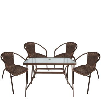 Σετ Τραπεζαρία Κήπου ArteLibre SUN Καφέ Rattan/Γυαλί/Μέταλλο Με 4 Πολυθρόνες 14990532