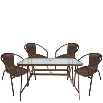 Σετ Τραπεζαρία Κήπου ArteLibre SUN Καφέ Rattan/Γυαλί/Μέταλλο Με 4 Πολυθρόνες 14990533
