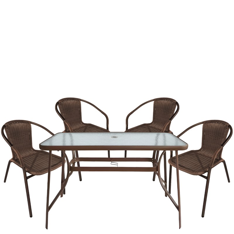 Σετ Τραπεζαρία Κήπου ArteLibre SUN Καφέ Rattan/Γυαλί/Μέταλλο Με 4 Πολυθρόνες 14990533