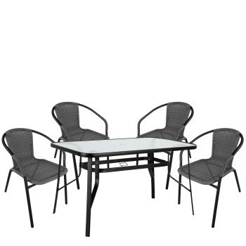 Σετ Τραπεζαρία Κήπου ArteLibre SUN Μαύρο/Γκρι Rattan/Γυαλί/Μέταλλο Με 4 Πολυθρόνες 14990539