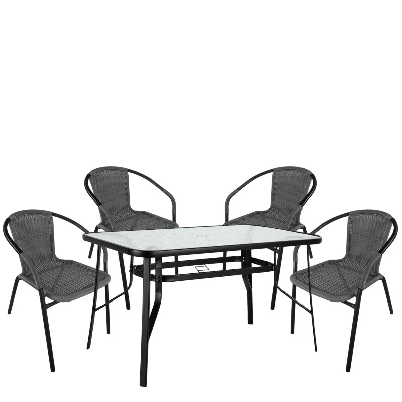 Σετ Τραπεζαρία Κήπου ArteLibre SUN Μαύρο/Γκρι Rattan/Γυαλί/Μέταλλο Με 4 Πολυθρόνες 14990539
