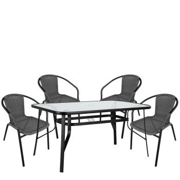 Σετ Τραπεζαρία Κήπου ArteLibre SUN Μαύρο/Γκρι Rattan/Γυαλί/Μέταλλο Με 4 Πολυθρόνες 14990540