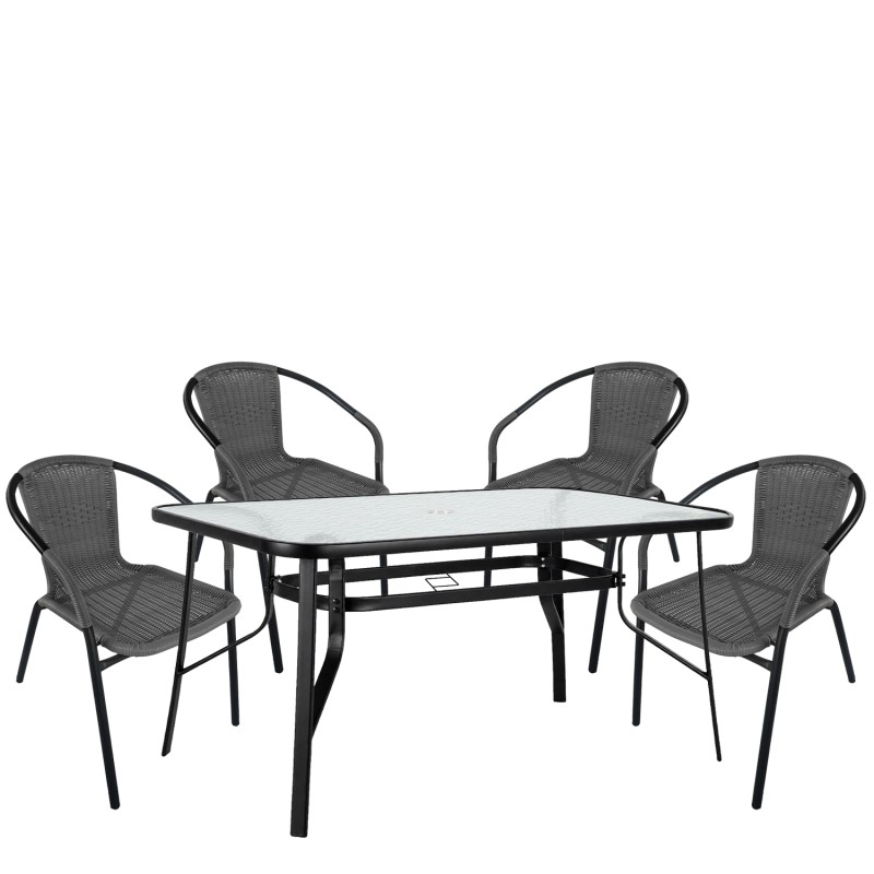 Σετ Τραπεζαρία Κήπου ArteLibre SUN Μαύρο/Γκρι Rattan/Γυαλί/Μέταλλο Με 4 Πολυθρόνες 14990540