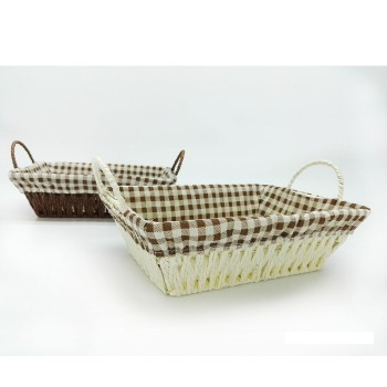 Καλάθι Καρό Κρεμ/Καφέ Ψάθινο 26x19x8cm Σε 2 Χρώματα