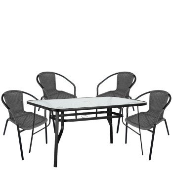 Σετ Τραπεζαρία Κήπου ArteLibre SUN Μαύρο/Γκρι Rattan/Γυαλί/Μέταλλο Με 4 Πολυθρόνες 14990541