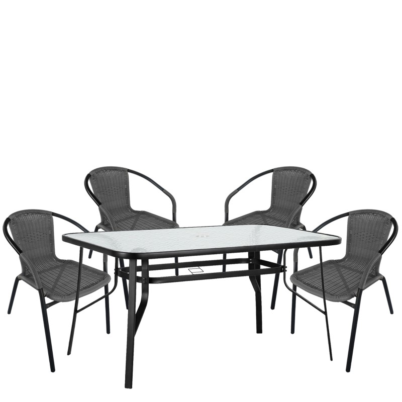 Σετ Τραπεζαρία Κήπου ArteLibre SUN Μαύρο/Γκρι Rattan/Γυαλί/Μέταλλο Με 4 Πολυθρόνες 14990541