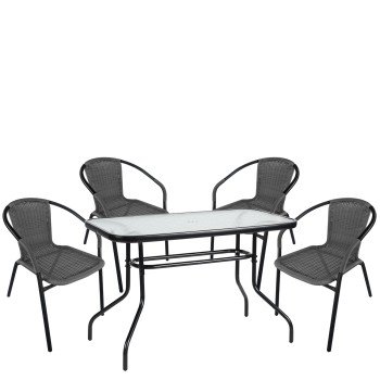 Σετ Τραπεζαρία Κήπου ArteLibre VULCAN Μαύρο/Γκρι Rattan/Γυαλί/Μέταλλο Με 4 Πολυθρόνες 14990542