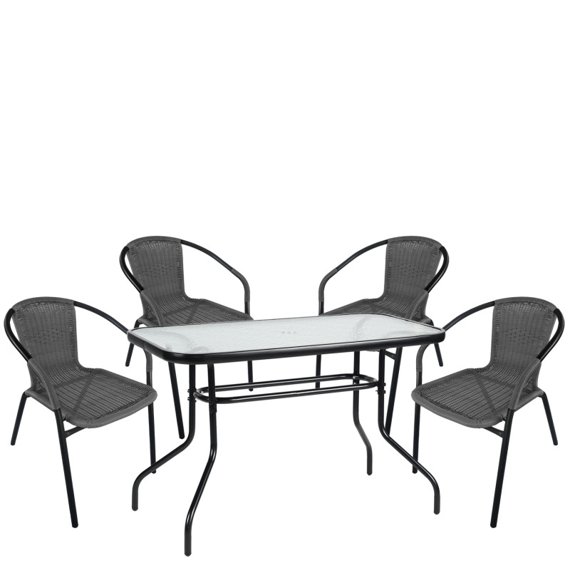 Σετ Τραπεζαρία Κήπου ArteLibre VULCAN Μαύρο/Γκρι Rattan/Γυαλί/Μέταλλο Με 4 Πολυθρόνες 14990542