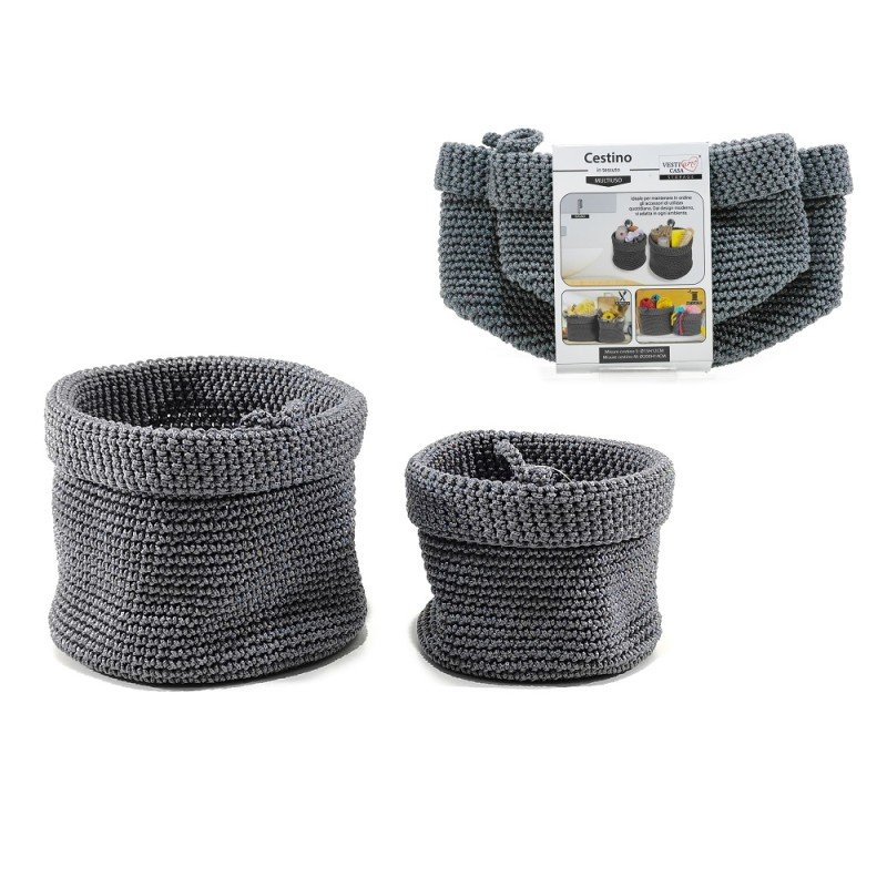 Καλάθι Γκρι Πλεκτό Φ15x12cm/Φ20x14cm Σετ 2Τμχ Καλάθι Γκρι Πλεκτό Φ15x12cm/Φ20x14cm Σετ 2Τμχ