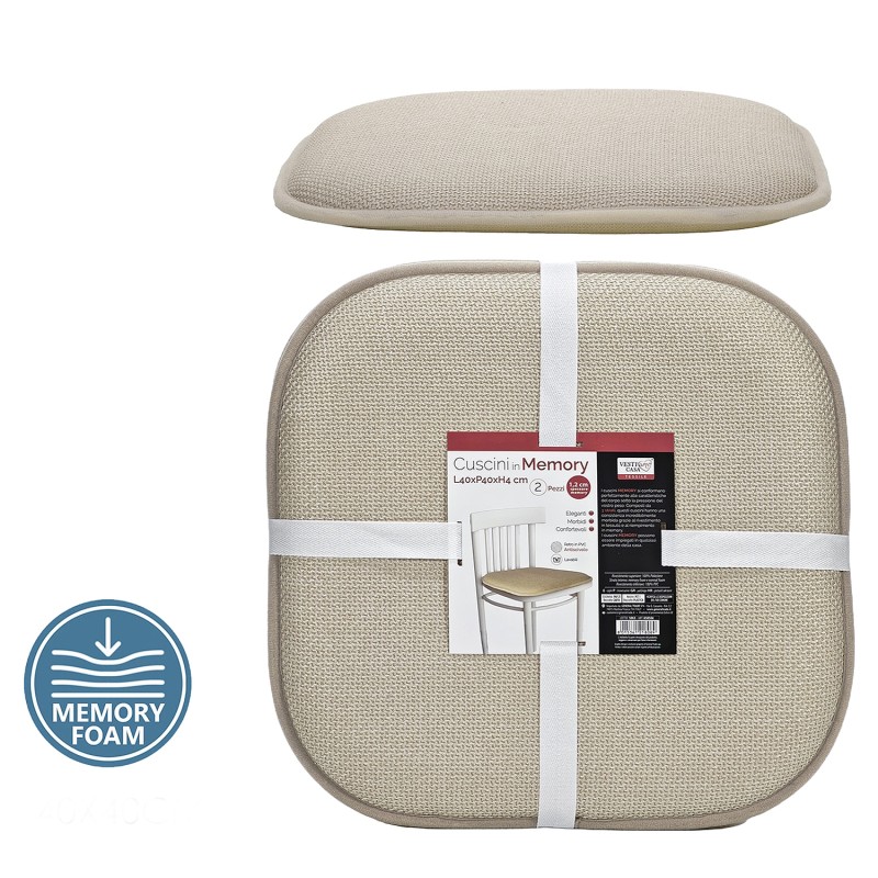 Μαξιλάρι Καρέκλας Memory Foam Μπεζ 40x40cm Σετ 2Τμχ