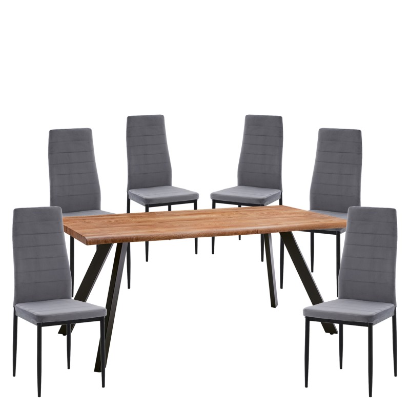 Σετ Τραπεζαρία (6+1) ArteLibre AOSA Μαύρο/Honey Maple/Γκρι Μέταλλο/MDF/Βελούδο 160x90x76cm 14990407 Σετ Τραπεζαρία (6+1) ArteLibre AOSA Μαύρο/Honey Maple/Γκρι Μέταλλο/MDF/Βελούδο 160x90x76cm 14990407