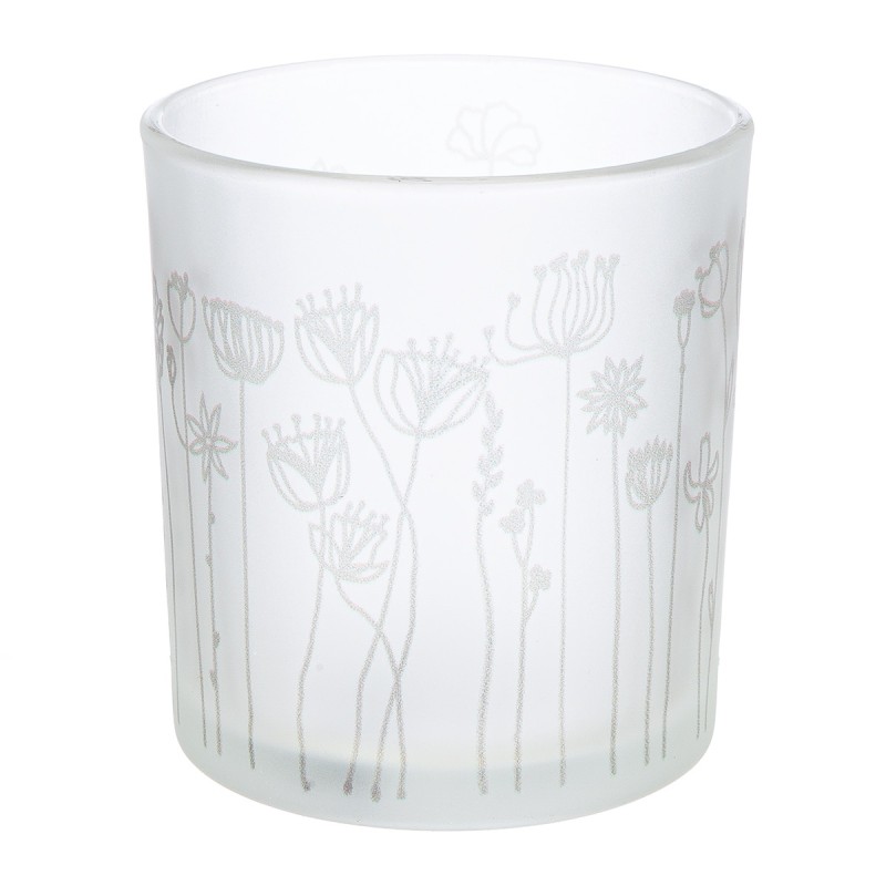 Φανάρι Καταιγίδας Cylindrical "Flower" Λουλουδάτο Design Γυάλινο Λευκό PU 18 H. cm D. 7 cm Φανάρι Καταιγίδας Cylindrical "Flower" Λουλουδάτο Design Γυάλινο Λευκό PU 18 H. cm D. 7 cm