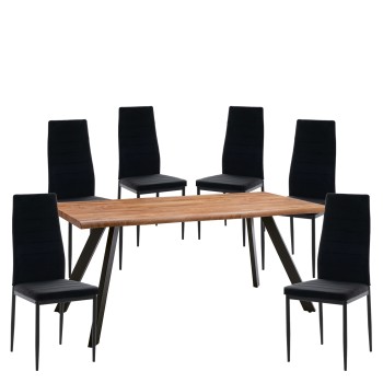 Σετ Τραπεζαρία (6+1) ArteLibre AOSA Μαύρο/Honey Maple Μέταλλο/MDF/Βελούδο 160x90x76cm 14990408