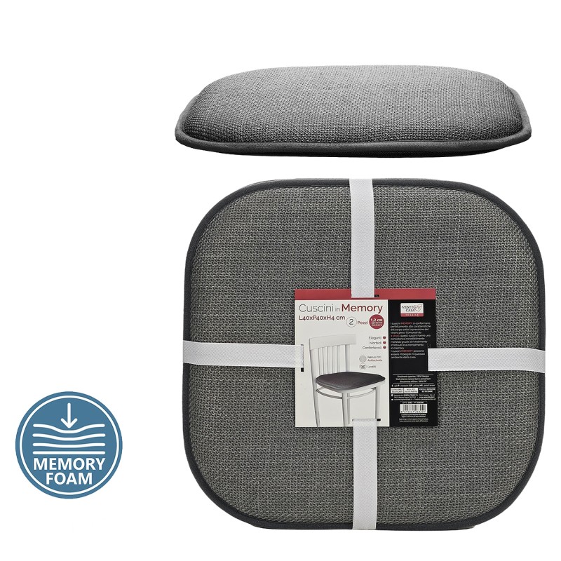 Μαξιλάρι Καρέκλας Memory Foam Σκούρο Γκρι 40x40cm Σετ 2Τμχ