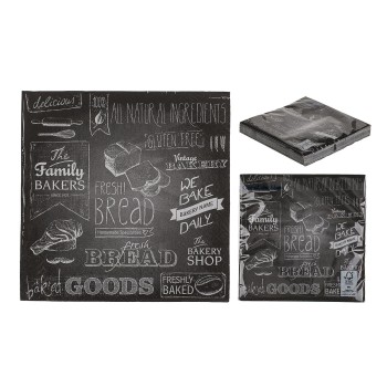 Χαρτοπετσέτες 'Urban Bakery' Τρίφυλλες Μαύρο 33x33cm Σετ 20Τμχ