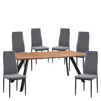 Σετ Τραπεζαρία (6+1) ArteLibre AOSA Μαύρο/Honey Maple/Γκρι Μέταλλο/MDF/Βελούδο 180x90x76cm 14990415