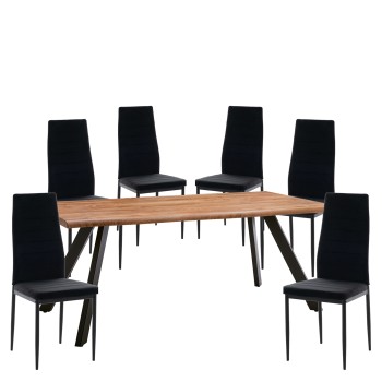 Σετ Τραπεζαρία (6+1) ArteLibre AOSA Μαύρο/Honey Maple Μέταλλο/MDF/Βελούδο 180x90x76cm 14990416
