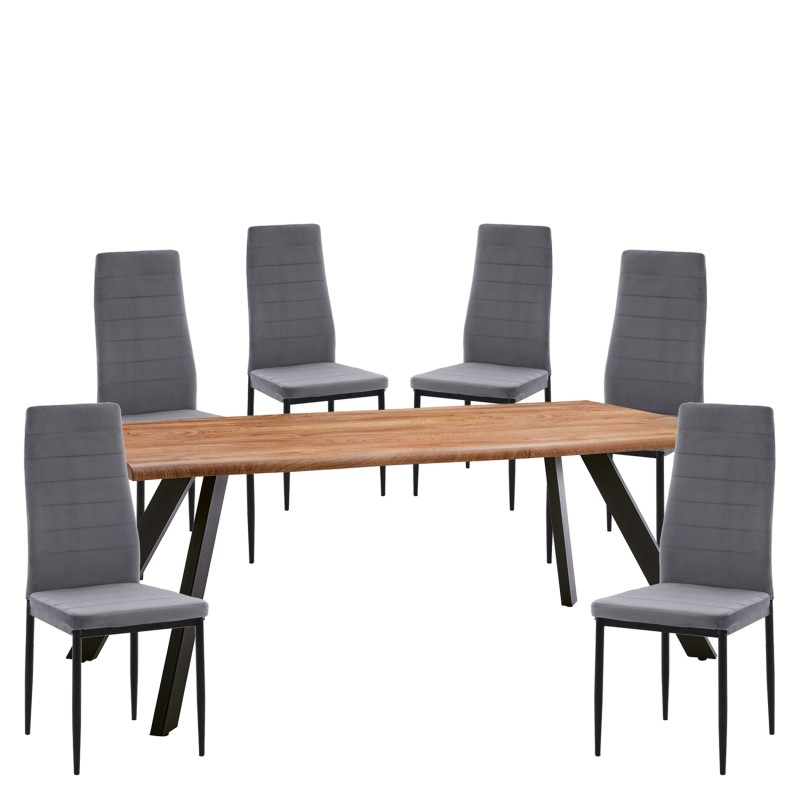 Σετ Τραπεζαρία (6+1) ArteLibre AOSA Μαύρο/Honey Maple/Γκρι Μέταλλο/MDF/Βελούδο 200x100x76cm 14990423