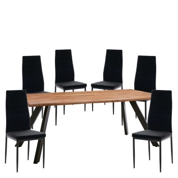 Σετ Τραπεζαρία (6+1) ArteLibre AOSA Μαύρο/Honey Maple Μέταλλο/MDF/Βελούδο 200x100x76cm 14990424
