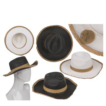 Καπέλο Ψάθινο 98% Polyester 2% Ψάθα Μέγεθος One Size 34x35x12cm Σε 2 Χρώματα