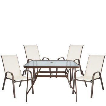 Σετ Τραπεζαρία Κήπου ArteLibre SUN Κρεμ/Καφέ Γυαλί/Textilene/Μέταλλο Με 4 Πολυθρόνες 14990573