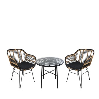 Σετ Τραπεζαρία Κήπου ArteLibre APPIUS Μαύρο Μέταλλο/Rattan/Γυαλί Με 2 Καρέκλες 14990370