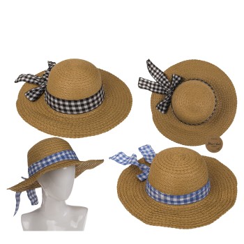 Καπέλο Ψάθινο Με Χρωματιστή Λωρίδα 98% Ψάθα/2% Polyester Μέγεθος One Size 37x37x12cm Σε 2 Χρώματα
