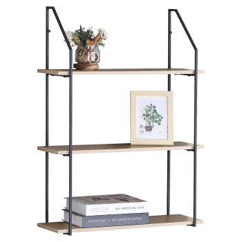 Ραφιέρα Τοίχου ArteLibre OLVAN Δρυς/Μαύρο MDF/Μέταλλο 65x20x80cm