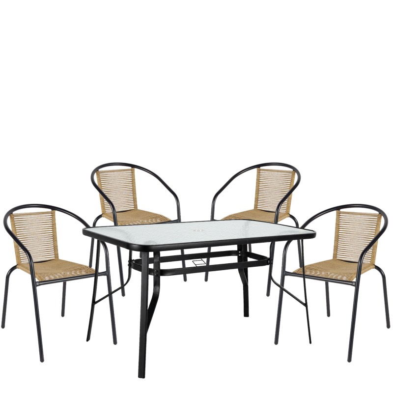 Σετ Τραπεζαρία Κήπου ArteLibre SUN Μαύρο/Φυσικό Rattan/Γυαλί/Μέταλλο Με 4 Πολυθρόνες 14990590