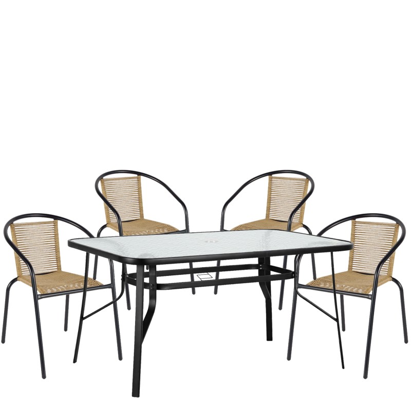Σετ Τραπεζαρία Κήπου ArteLibre SUN Μαύρο/Φυσικό Rattan/Γυαλί/Μέταλλο Με 4 Πολυθρόνες 14990592