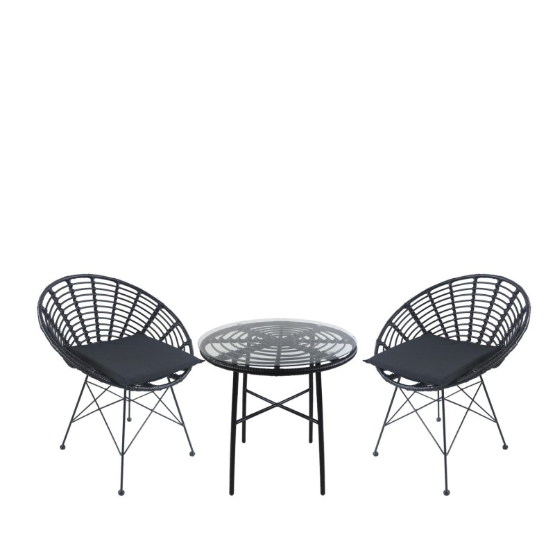 Σετ Τραπεζαρία Κήπου ArteLibre APPIUS Μαύρο Μέταλλο/Rattan/Γυαλί Με 2 Καρέκλες 14990388