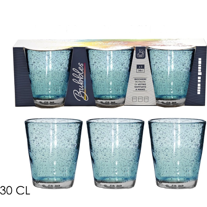 Ποτήρια Bubbles Μπλε Γυαλί 30cl 3Τμχ Ποτήρια Bubbles Μπλε Γυαλί 30cl 3Τμχ
