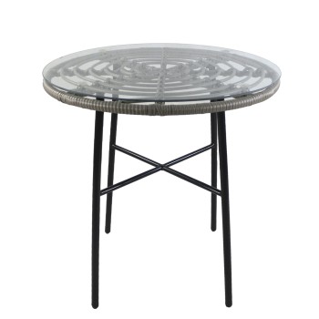 Τραπέζι Κήπου ArteLibre APPIUS Γκρι/Μαύρο Μέταλλο/Rattan/Γυαλί 70x70x74cm