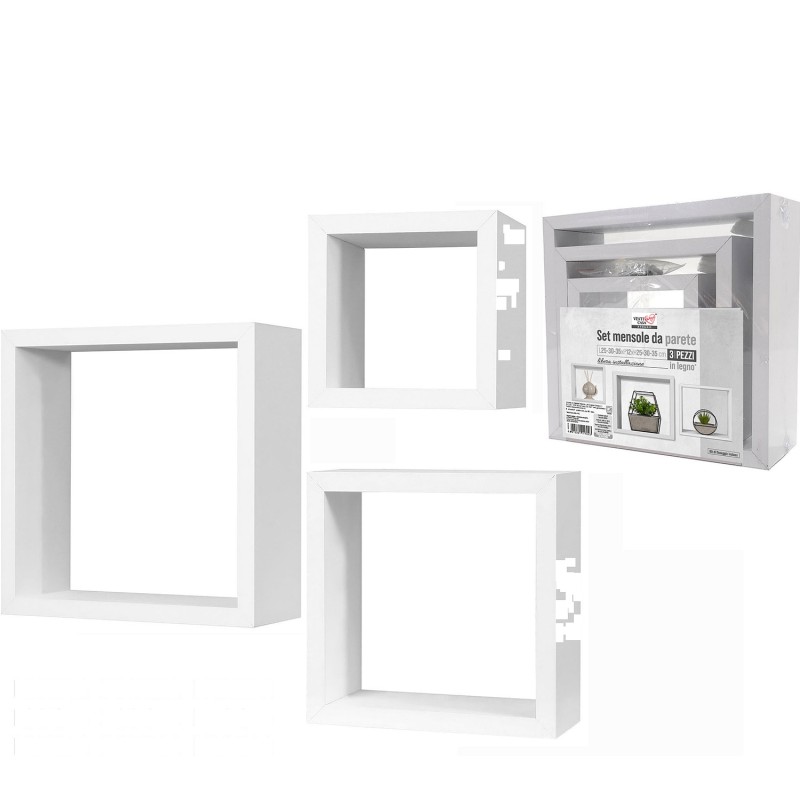 Σετ Ραφιών Κύβοι Λευκό Ξύλο 35x35x12cm/30x30x12cm/25x25x12cm 3Τμχ