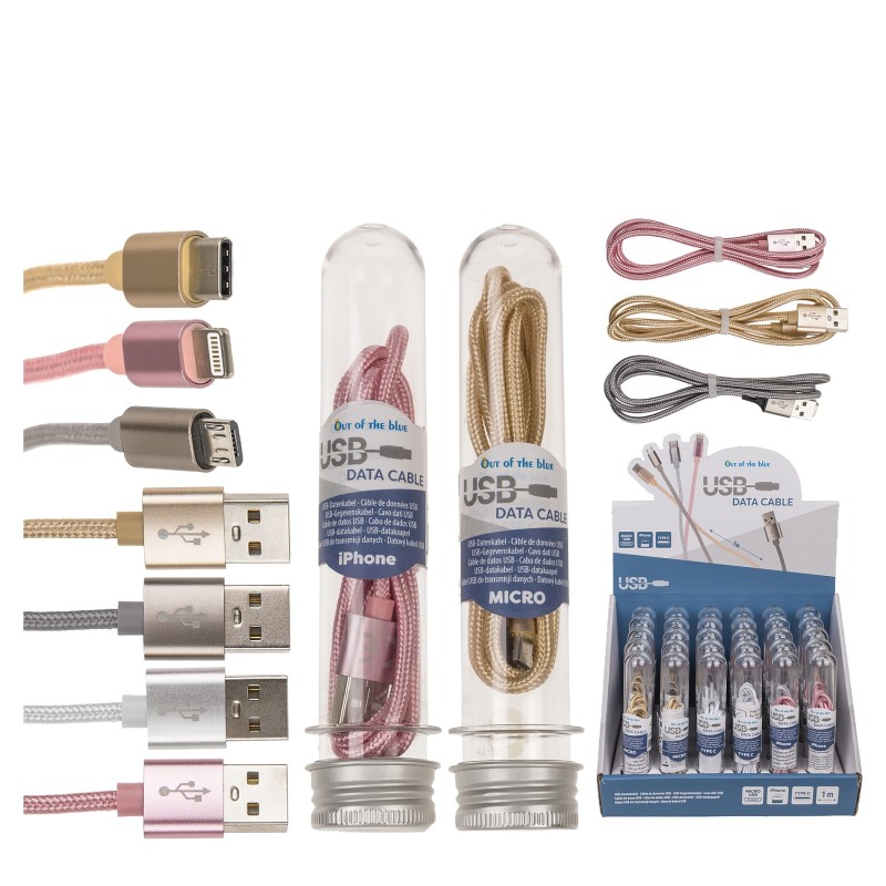 Καλώδιο USB Δεδομένων iPhone/USB-C/Micro USB 1m Σε 4 Χρώματα