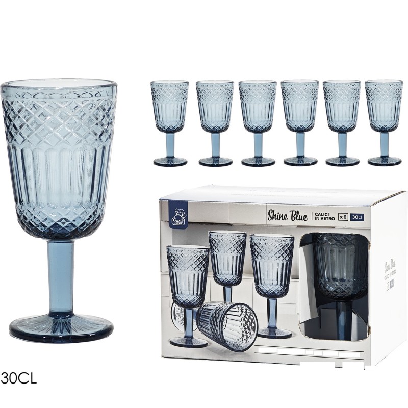 Ποτήρια Shine Blue Μπλε Γυαλί 30cl 6Τμχ
