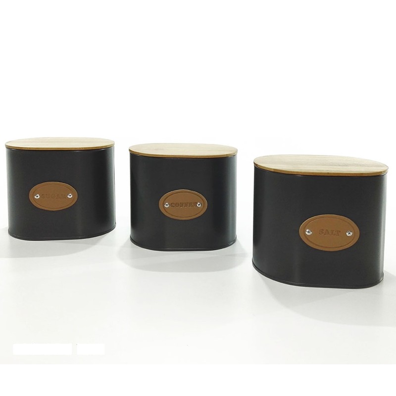 Δοχεία μαύρο/γκρι μέταλλο/ξύλο 15x11x13cm Σε 3 Σχέδια