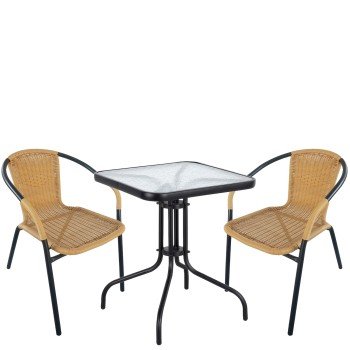 Σετ Τραπεζαρία Κήπου ArteLibre MARS Μαύρο/Μπεζ Rattan/Γυαλί/Μέταλλο Με 2 Πολυθρόνες 14990487 Σετ Τραπεζαρία Κήπου ArteLibre MARS Μαύρο/Μπεζ Rattan/Γυαλί/Μέταλλο Με 2 Πολυθρόνες 14990487