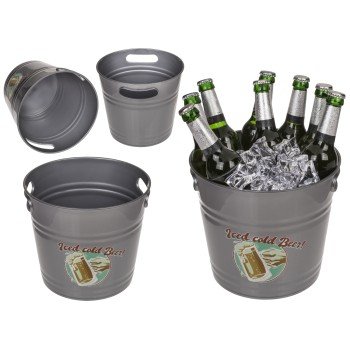 Δοχείο Πάγου ‘Iced Cold Beer!’ Με Χερούλια Γκρι Μέταλλο 6lt
