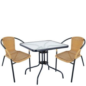 Σετ Τραπεζαρία Κήπου ArteLibre MARS Μαύρο/Μπεζ Rattan/Γυαλί/Μέταλλο Με 2 Πολυθρόνες 14990490 Σετ Τραπεζαρία Κήπου ArteLibre MARS Μαύρο/Μπεζ Rattan/Γυαλί/Μέταλλο Με 2 Πολυθρόνες 14990490