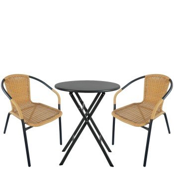 Σετ Τραπεζαρία Κήπου ArteLibre NOVA Μαύρο/Μπεζ Rattan/Μέταλλο Με 2 Πολυθρόνες 14990492