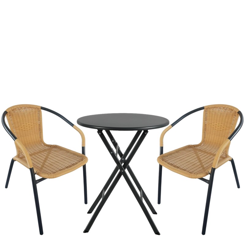 Σετ Τραπεζαρία Κήπου ArteLibre NOVA Μαύρο/Μπεζ Rattan/Μέταλλο Με 2 Πολυθρόνες 14990492