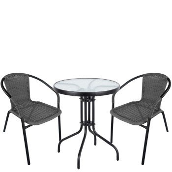 Σετ Τραπεζαρία Κήπου ArteLibre EARTH Μαύρο/Γκρι Rattan/Γυαλί/Μέταλλο Με 2 Πολυθρόνες 14990493 Σετ Τραπεζαρία Κήπου ArteLibre EARTH Μαύρο/Γκρι Rattan/Γυαλί/Μέταλλο Με 2 Πολυθρόνες 14990493