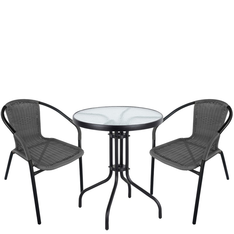 Σετ Τραπεζαρία Κήπου ArteLibre EARTH Μαύρο/Γκρι Rattan/Γυαλί/Μέταλλο Με 2 Πολυθρόνες 14990493