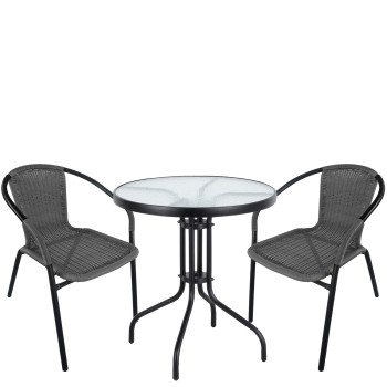 Σετ Τραπεζαρία Κήπου ArteLibre EARTH Μαύρο/Γκρι Rattan/Γυαλί/Μέταλλο Με 2 Πολυθρόνες 14990494
