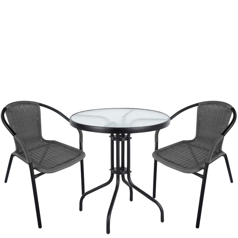 Σετ Τραπεζαρία Κήπου ArteLibre EARTH Μαύρο/Γκρι Rattan/Γυαλί/Μέταλλο Με 2 Πολυθρόνες 14990494