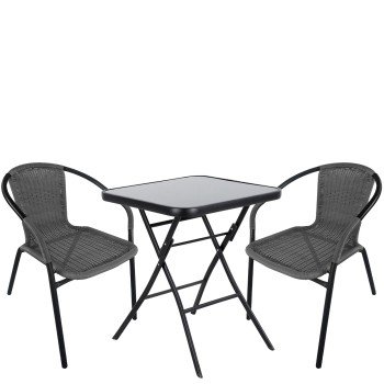 Σετ Τραπεζαρία Κήπου ArteLibre TAURUS Μαύρο/Γκρι Rattan/Γυαλί/Μέταλλο Με 2 Πολυθρόνες 14990496
