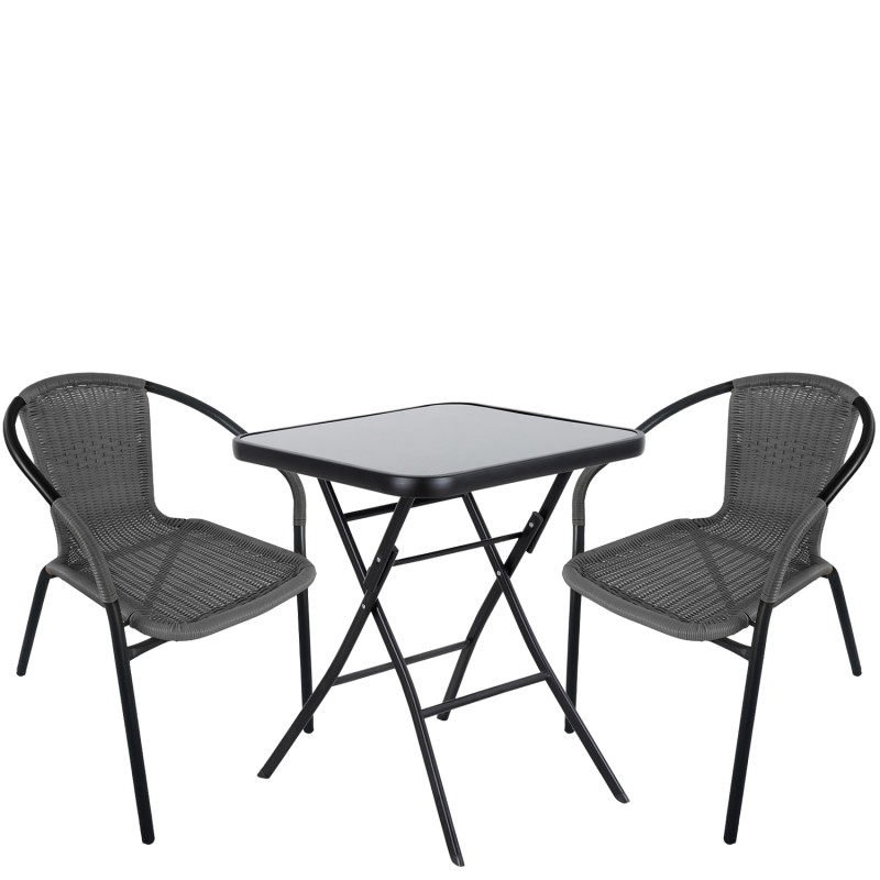Σετ Τραπεζαρία Κήπου ArteLibre TAURUS Μαύρο/Γκρι Rattan/Γυαλί/Μέταλλο Με 2 Πολυθρόνες 14990496