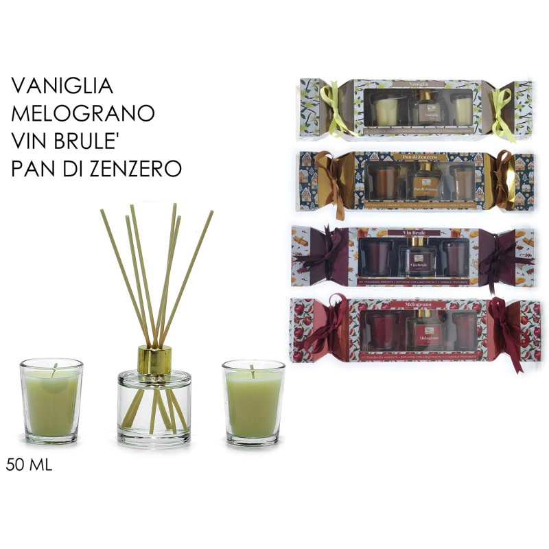 Σετ Αρωματικό Χώρου Με 6 Sticks Σε Γυάλινο Δοχείο 50ml Και 2 Αρωματικά Κεριά 3Τμχ Σε 4 Εορταστικά Αρώματα Σετ Αρωματικό Χώρου Με 6 Sticks Σε Γυάλινο Δοχείο 50ml Και 2 Αρωματικά Κεριά 3Τμχ Σε 4 Εορταστικά Αρώματα