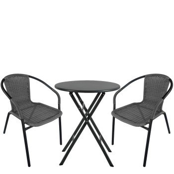Σετ Τραπεζαρία Κήπου ArteLibre NOVA Μαύρο/Γκρι Rattan/Μέταλλο Με 2 Πολυθρόνες 14990500